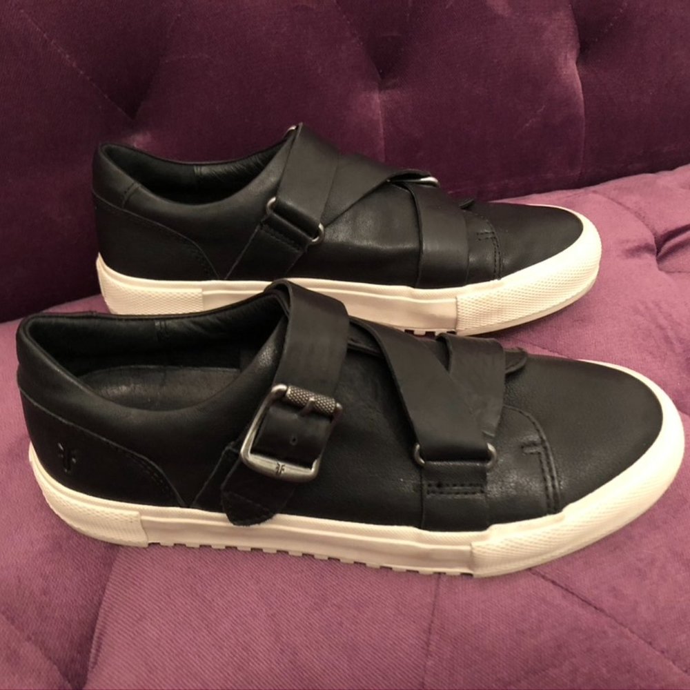 Frye Gia Moto Low Top Sneaker Black Leather